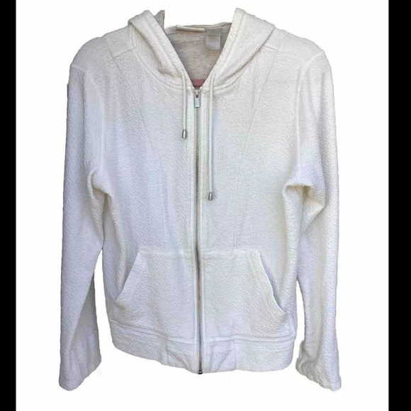 Liz Claiborne Hooded Textured Cotton Cardigan Sweatshirt Zip Up White - Small. - Picture 1 of 7